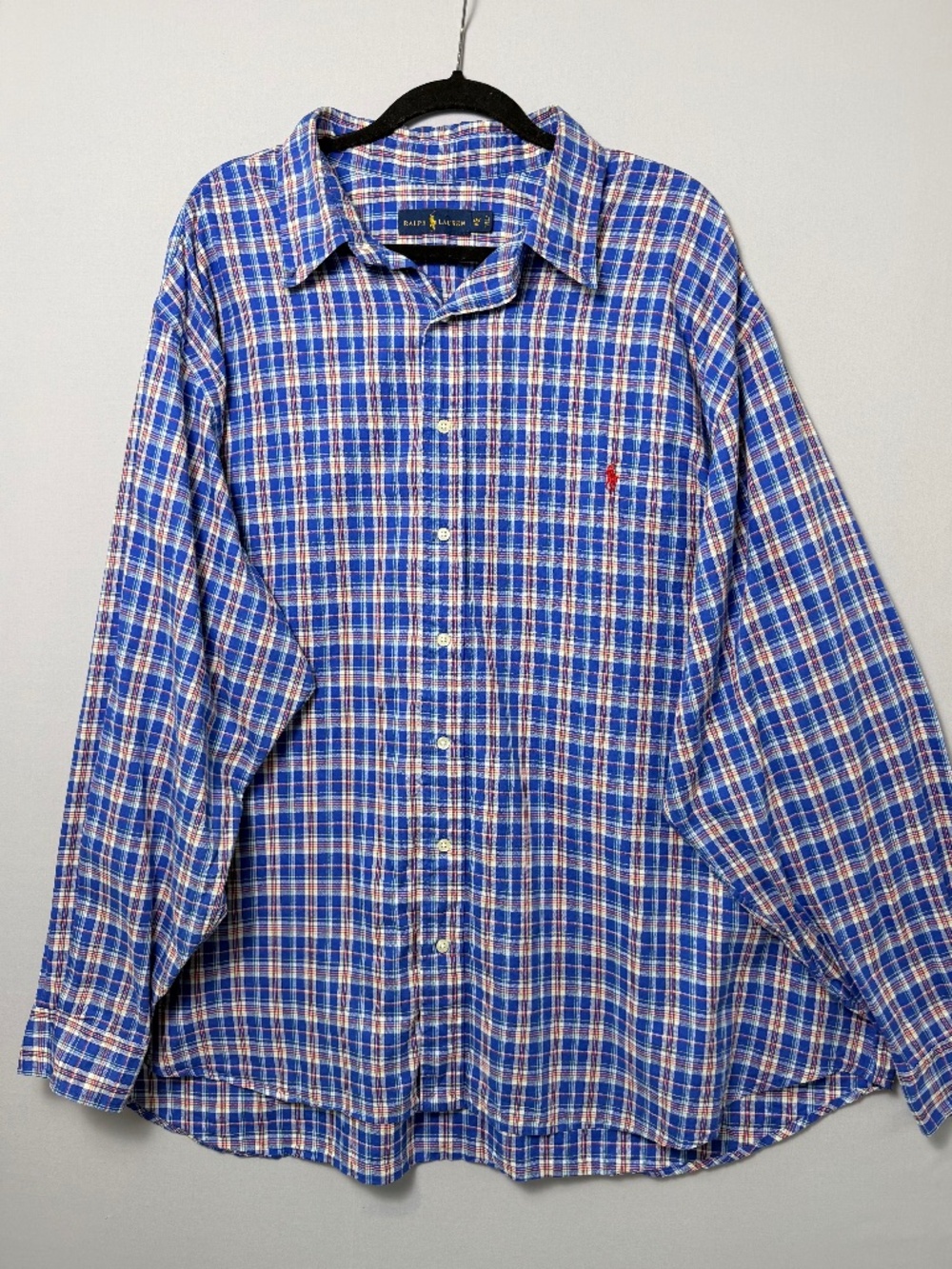Polo Ralph Lauren Button Down Shirt, Blue Plaid, Mens 3XB / Big & Tall